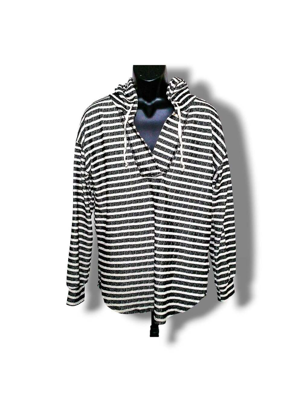 Heimish USA Striped Hooded Pullover L Black White